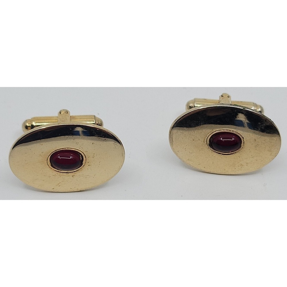 ANSON GOLD TONE OVAL  RED STONE CUFFLINKS ESTATE CLEANOUT